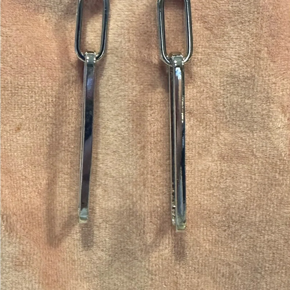 Sleek Silver Chain Drop Earrings - Picture 4 of 5